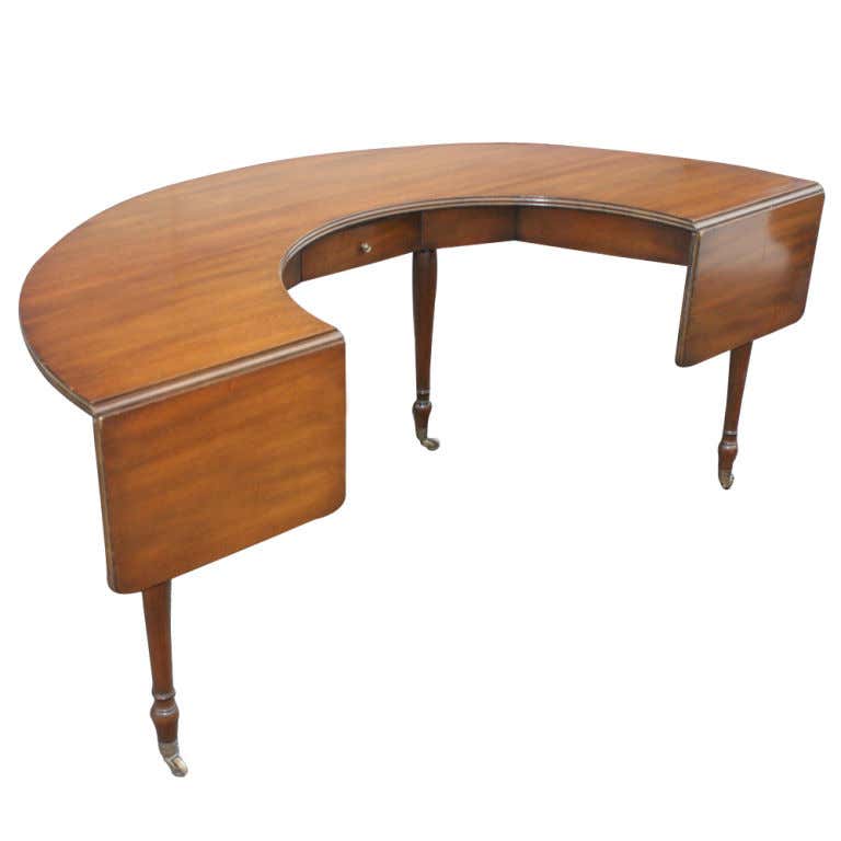 Round Writing Table Kittinger Semi-Circular Dropleaf Walnut Desk at 1stDibs | circular desk ...