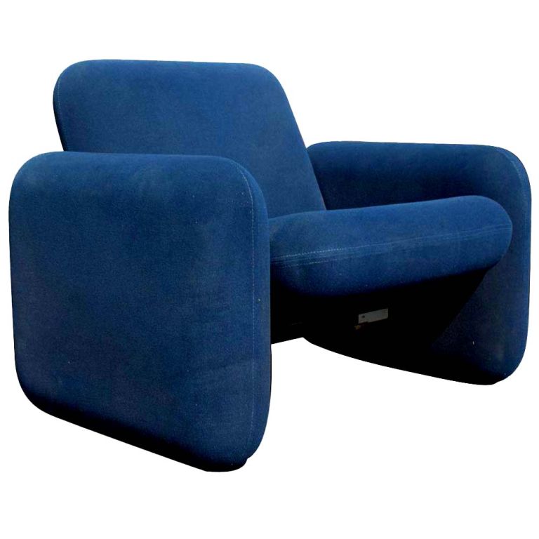 A pair of Mid-Century Modern lounges designed by Ray Wilkes for Herman Miller. The cushions and arms are in the form of large pieces of Chicklet gum. The chairs upholstered in blue wool blend fabric and reupholstery recommended.  

2 pairs available