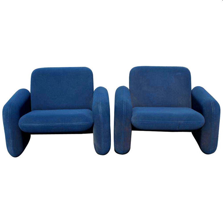 Pair of Ray Wilkes for Herman Miller Blue Chicklet Lounge Chairs