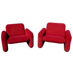 Pair of Ray Wilkes for Herman Miller Red Chicklet Lounge Chairs 3
