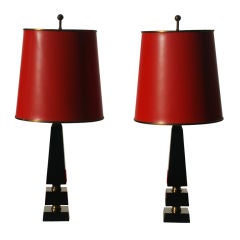 Pair Of Art Deco Neoclassical Black Table Lamps