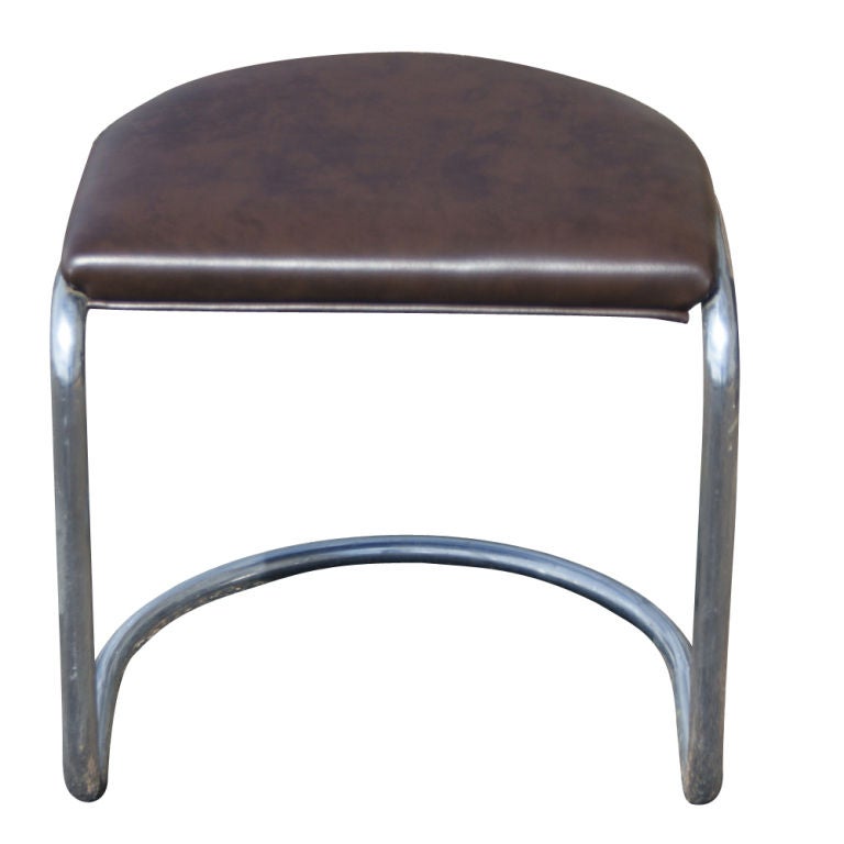 Art Deco PEL Tubular Chrome And Leather Ottoman Stool