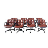 Eight Charles Pollock For Knoll Brown Leather Executive Chairs