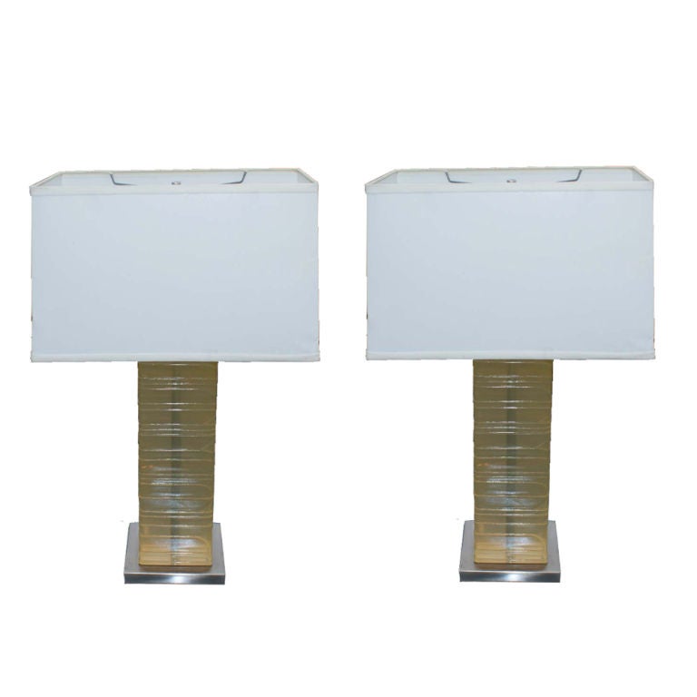 Pair of Acrylic and Chrome Lamps