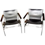 Pair Of Charles Pollock For Knoll 657 Leather Sling Arm Chairs