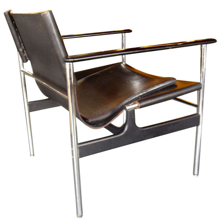 Epoxy Resin Pair Of Charles Pollock For Knoll 657 Leather Sling Arm Chairs