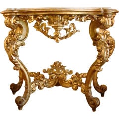 Antique 19c Louis XV Gilded Console with Marble Top from Florence
