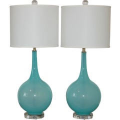 Vintage Murano Table Lamps in Baby Blue on Lucite