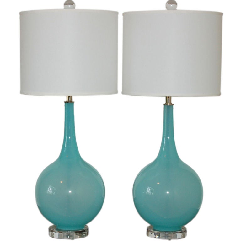 Vintage Murano Table Lamps in Baby Blue on Lucite