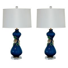 Beautiful Midnight Blue Vintage Murano Lamps with Glass Fruit