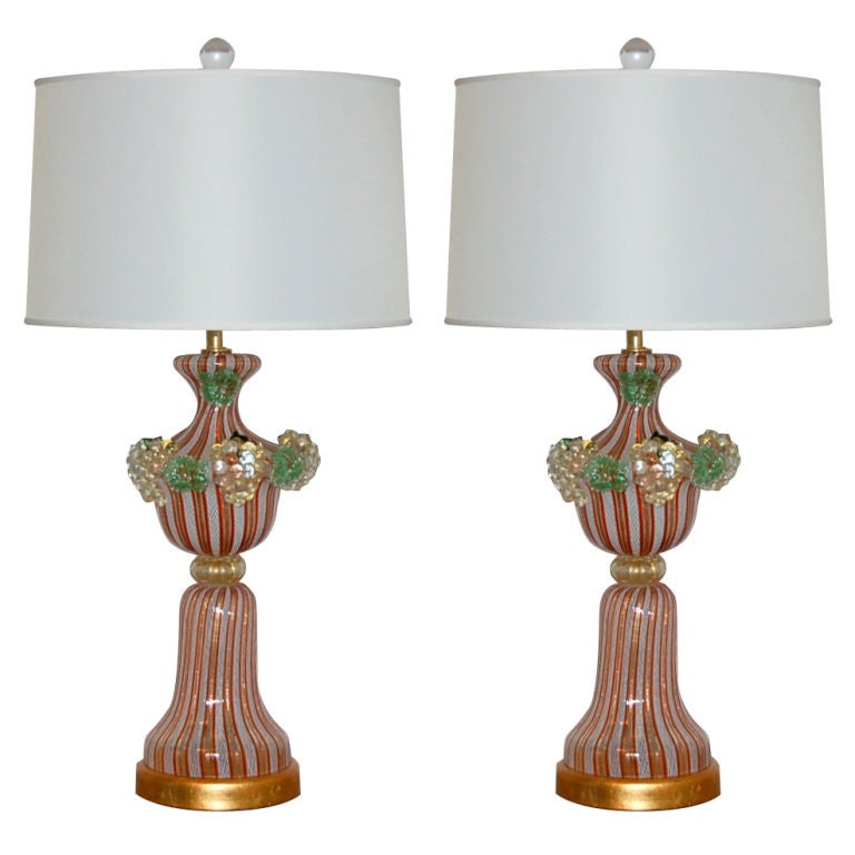 Orange Murano Table Lamps by Dino Martens For Sale