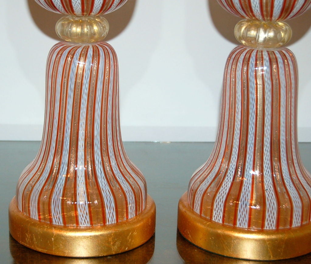Orange Murano Table Lamps by Dino Martens In Excellent Condition For Sale In Little Rock, AR