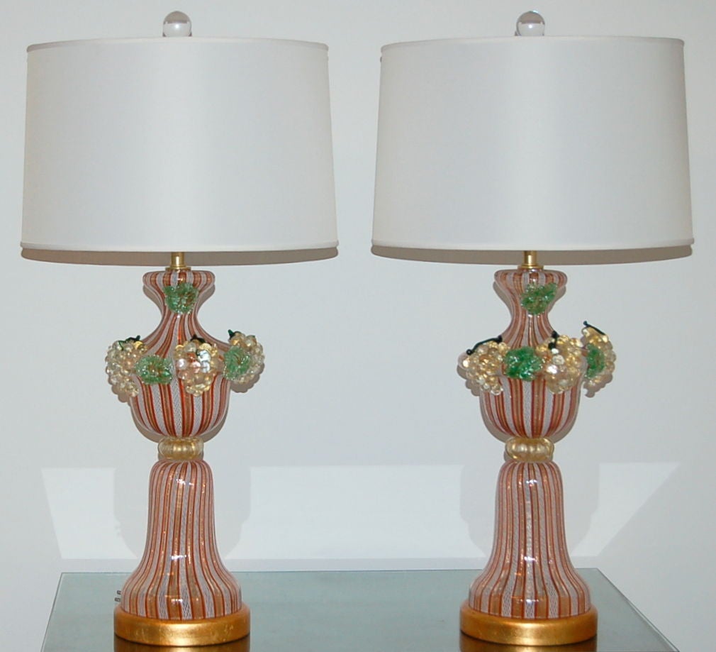 Hollywood Regency Orange Murano Table Lamps by Dino Martens For Sale