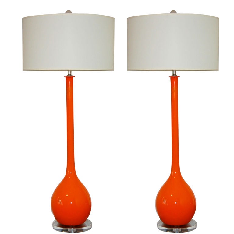 Orange Long Neck Vintage Murano Lamps by Seguso