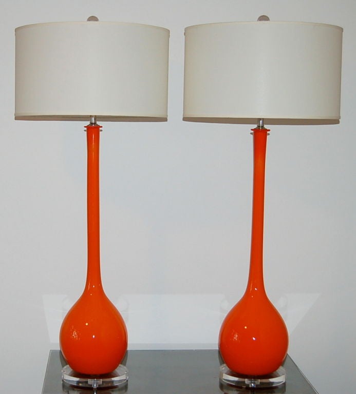 Italian Orange Long Neck Vintage Murano Lamps by Seguso