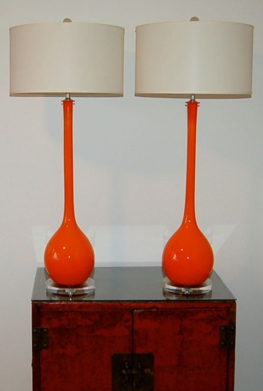 Orange Long Neck Vintage Murano Lamps by Seguso 3