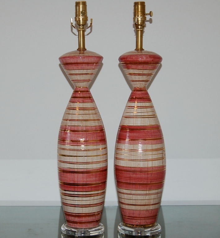 Deruta - Striped Mid Century Ceramic Lamps in Pink