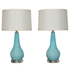 Swirled & Ribbed Baby Blue Murano Lamps