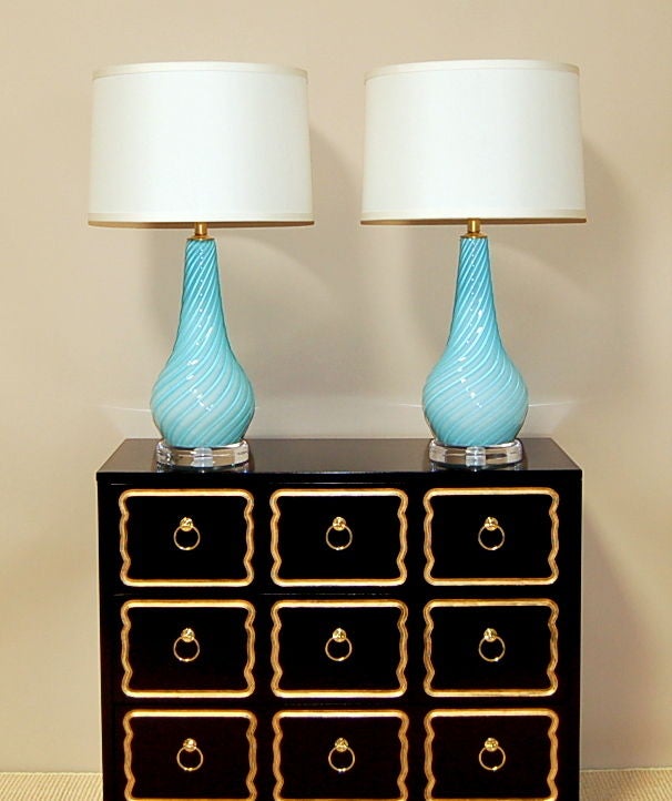Swirled & Ribbed Baby Blue Murano Lamps 1