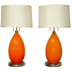 Grandes lampes de Murano orange vintage par Balboa