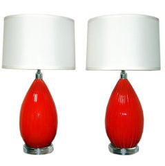 Seguso Red Hot Murano Lamps on Lucite Platter