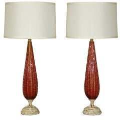 Barovier & Toso Cranberry and Gold Murano Lamps