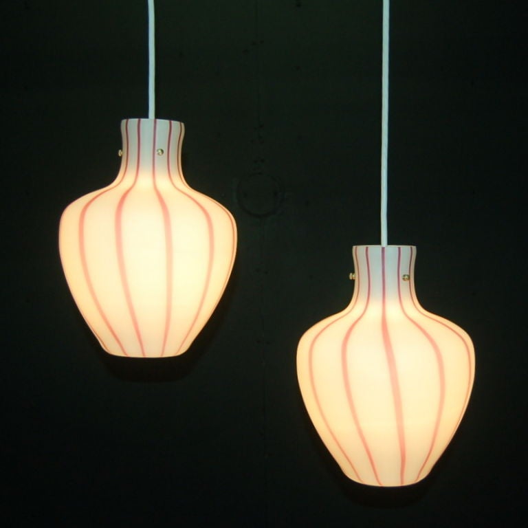Raspberry and White Murano Lamp Pendants