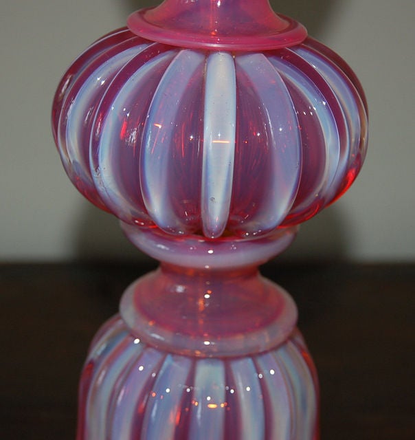 Italian Pink Opaline Murano Table Lamp by Marbro For Sale