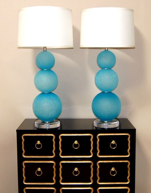 Italian Acidato Stacked Ball Murano Lamps on Lucite Platter