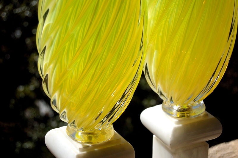 Murano Glass Seguso Lemon Yellow Opaline Murano Lamps on Marble