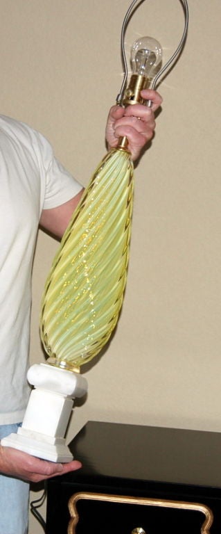 Seguso Lemon Yellow Opaline Murano Lamps on Marble 1