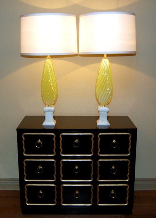 Seguso Lemon Yellow Opaline Murano Lamps on Marble 2