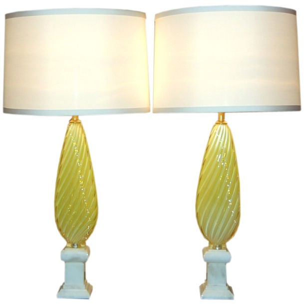 Seguso Lemon Yellow Opaline Murano Lamps on Marble