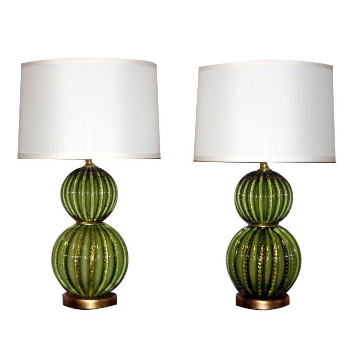 Barovier & Toso Green and Gold Table Lamps