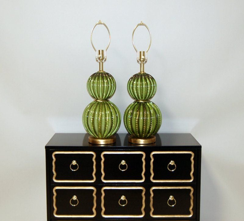 Murano Glass Barovier & Toso Green and Gold Table Lamps
