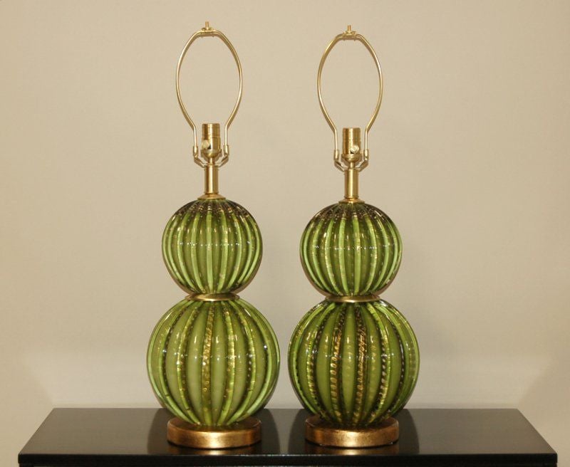 Barovier & Toso Green and Gold Table Lamps 3