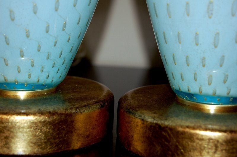 Two-Piece Murano Lamps in Robin's Egg Blue with Gold 3