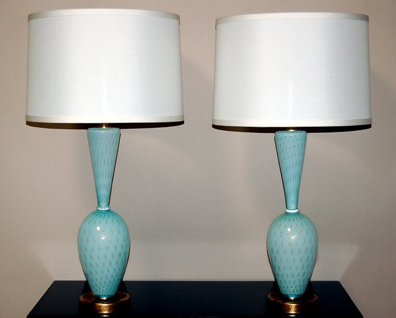 Two-Piece Murano Lamps in Robin's Egg Blue with Gold 1