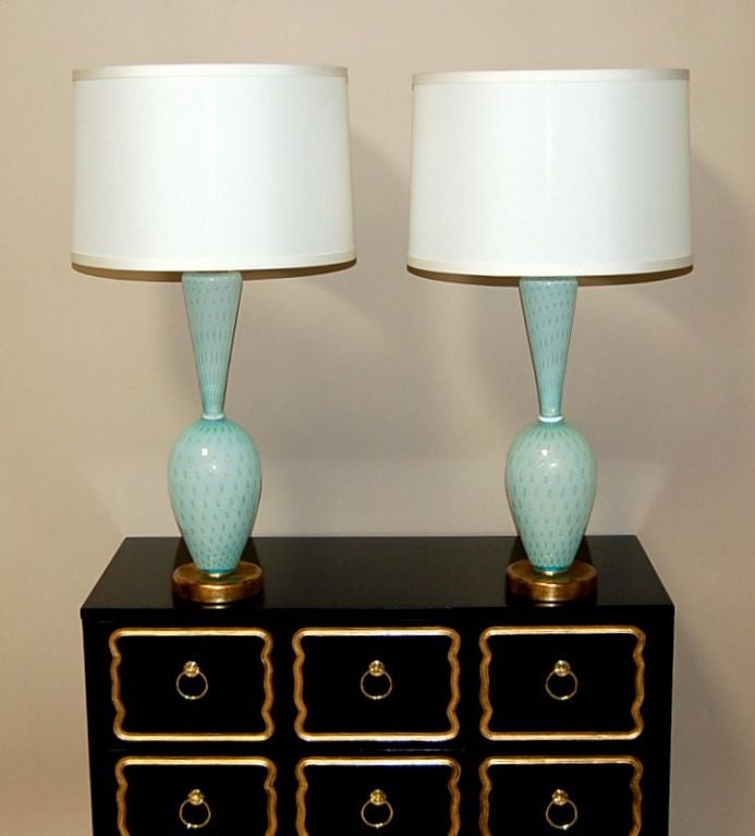 Two-Piece Murano Lamps in Robin's Egg Blue with Gold 2