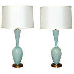 Two-Piece Murano Lamps in Robin's Egg Blue with Gold