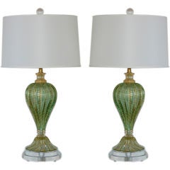 Dreamy Green and Gold Vintage Murano Lamps by Barovier 
Toso