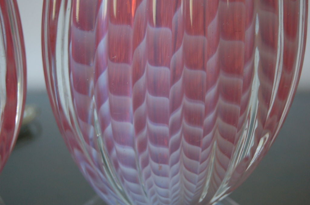 Murano Glass Seguso Rare Opaline Striped Murano Lamps in Pink Lemonade