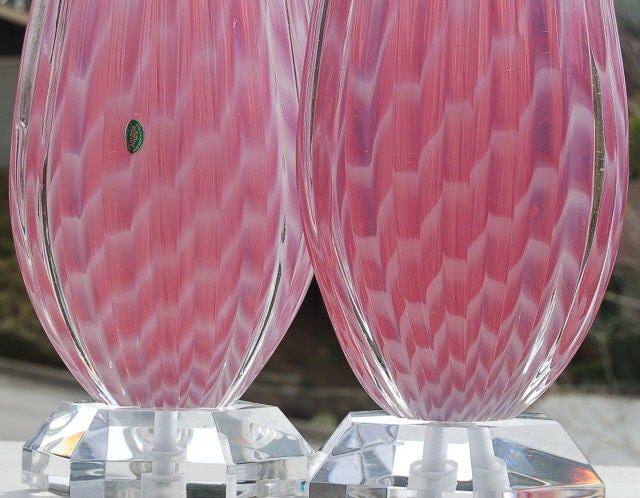 Seguso Rare Opaline Striped Murano Lamps in Pink Lemonade 3