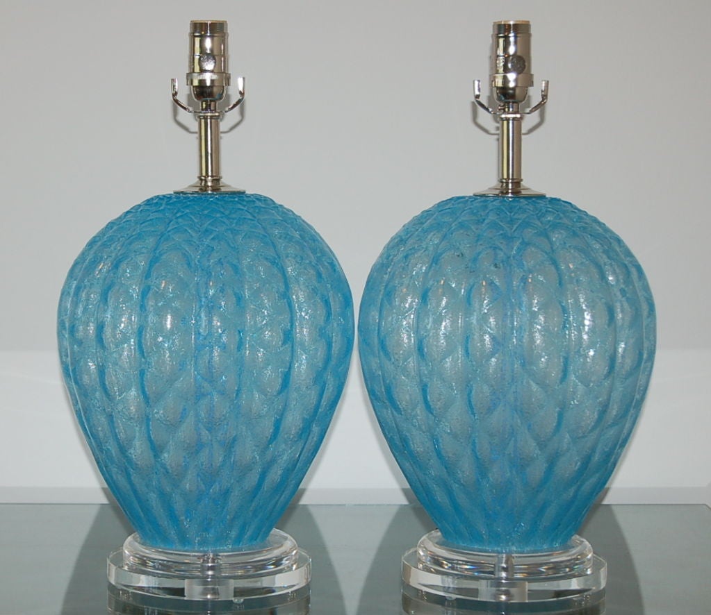 Italian Baby Blue Vintage Murano Pulegoso Table Lamps by Galliano Ferro