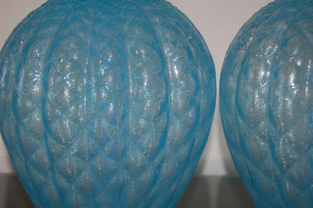 20th Century Baby Blue Vintage Murano Pulegoso Table Lamps by Galliano Ferro