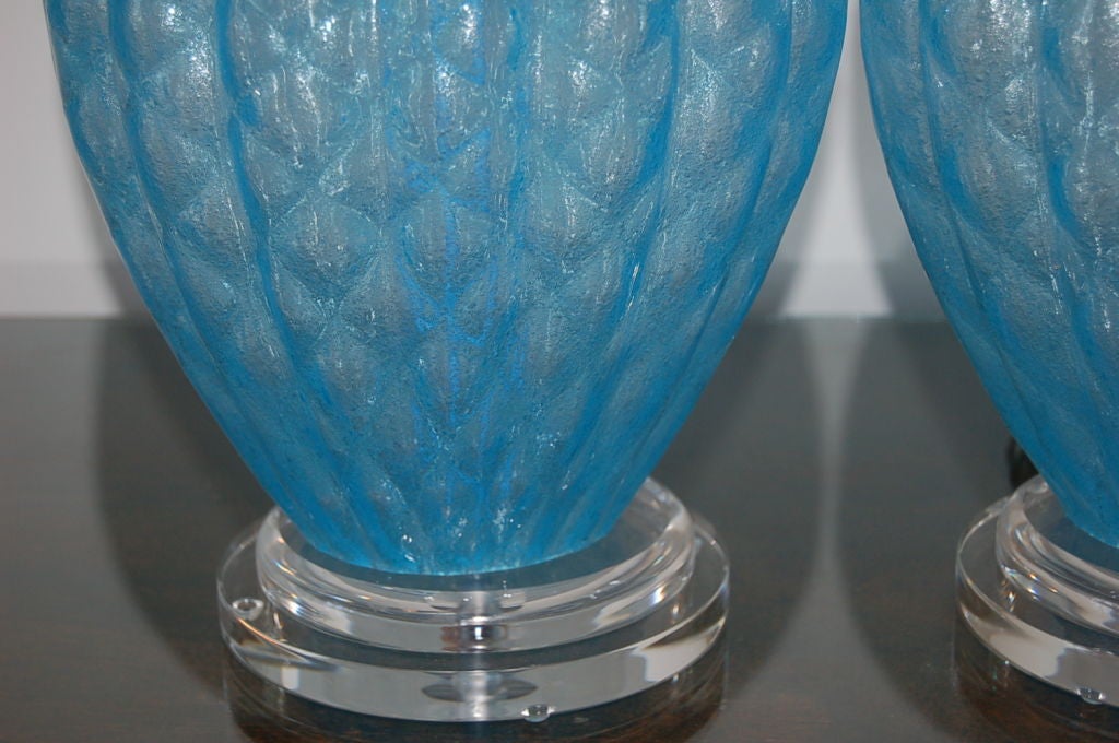 Murano Glass Baby Blue Vintage Murano Pulegoso Table Lamps by Galliano Ferro
