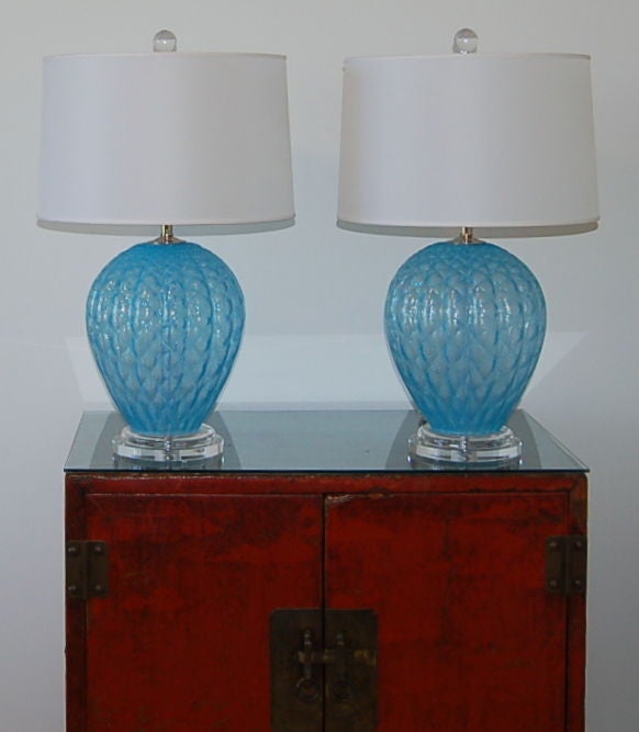 Baby Blue Vintage Murano Pulegoso Table Lamps by Galliano Ferro 3