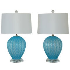 Baby Blue Vintage Murano Pulegoso Table Lamps by Galliano Ferro