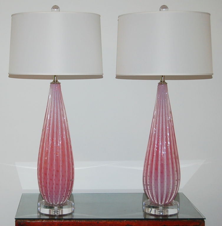 20th Century Barbini Murano Lamps in Beautiful Strawberry Opaline