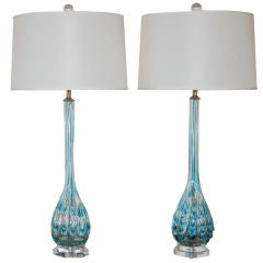 Pair of Vintage Murano Long Necked Lamps with Applied Glass Drips